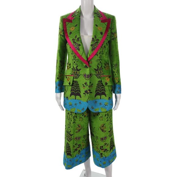 Gucci Pants - Gucci Womens Floral & Landscape Print Blazer Pants Suit Set Green Size 42 44